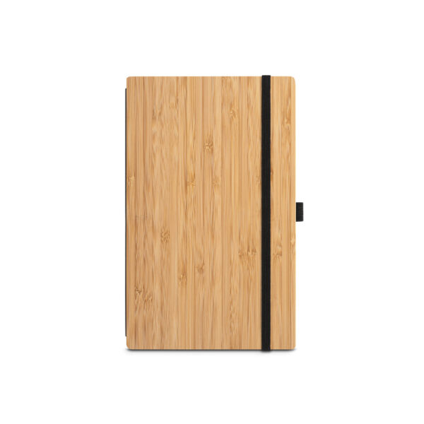 Caderno de bolso de capa e contracapa em placa de bambu e lombada em poliéster 100% reciclado (100% rPET) - Brinde Corporativo Personalizado | Enova