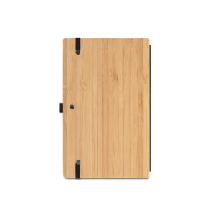 Caderno de bolso de capa e contracapa em placa de bambu e lombada em poliéster 100% reciclado (100% rPET) - Brinde Corporativo Personalizado | Enova