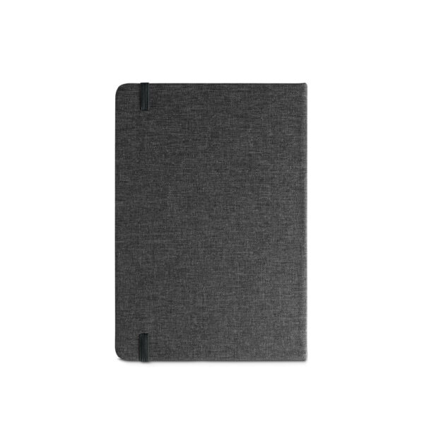 Caderno A5 em tecido poliéster 100% reciclado (100% rPET) com folhas pautadas - Brinde Corporativo Personalizado | Enova