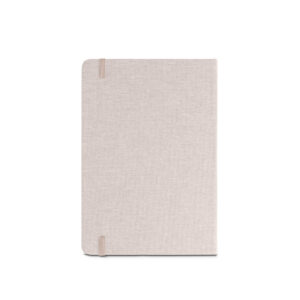 Caderno A5 em tecido poliéster 100% reciclado (100% rPET) com folhas pautadas - Brinde Corporativo Personalizado | Enova