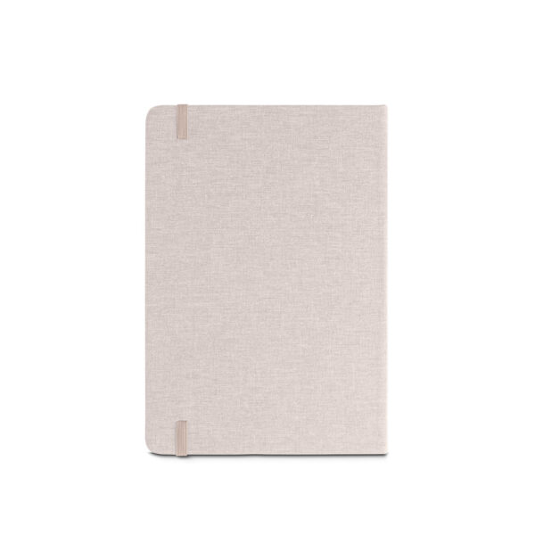 Caderno A5 em tecido poliéster 100% reciclado (100% rPET) com folhas pautadas - Brinde Corporativo Personalizado | Enova