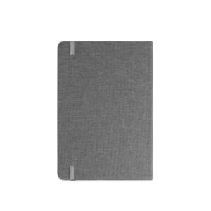 Caderno A5 em tecido poliéster 100% reciclado (100% rPET) com folhas pautadas - Brinde Corporativo Personalizado | Enova