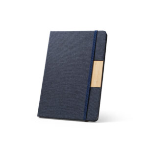 Caderno A5 em tecido poliéster 100% reciclado (100% rPET) com folhas pautadas - Brinde Corporativo Personalizado | Enova