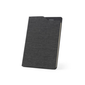 Caderno A5 de capa dura em tecido poliéster 100% reciclado (100% rPET) com folhas pautadas - Brinde Corporativo Personalizado | Enova
