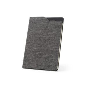 Caderno A5 de capa dura em tecido poliéster 100% reciclado (100% rPET) com folhas pautadas - Brinde Corporativo Personalizado | Enova
