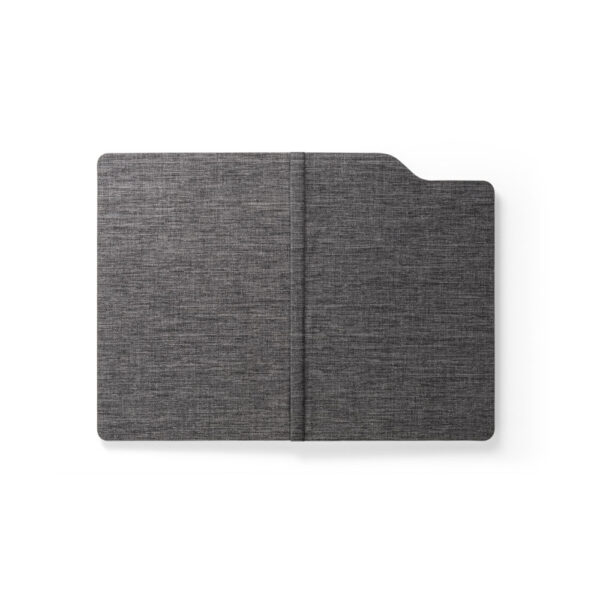 Caderno A5 de capa dura em tecido poliéster 100% reciclado (100% rPET) com folhas pautadas - Brinde Corporativo Personalizado | Enova