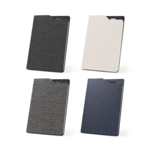 Caderno A5 de capa dura em tecido poliéster 100% reciclado (100% rPET) com folhas pautadas - Enova Brindes Personalizados