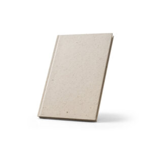 Caderno A5 em matéria orgânica de elefante (95%) e algodão de trapo (5%) com páginas pautadas reciclado - Brinde Corporativo Personalizado | Enova