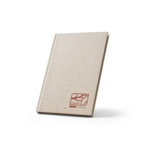 Caderno A5 em matéria orgânica de elefante (95%) e algodão de trapo (5%) com páginas pautadas reciclado - Brinde Corporativo Personalizado | Enova