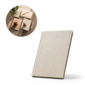 Caderno A5 em matéria orgânica de elefante (95%) e algodão de trapo (5%) com páginas pautadas reciclado - Enova Brindes Personalizados