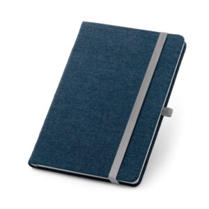 Caderno A5 em tecido tipo jeans com páginas pautadas - Brinde Corporativo Personalizado | Enova