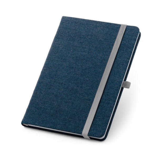 Caderno A5 em tecido tipo jeans com páginas pautadas - Brinde Corporativo Personalizado | Enova