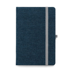 Caderno A5 em tecido tipo jeans com páginas pautadas - Brinde Corporativo Personalizado | Enova