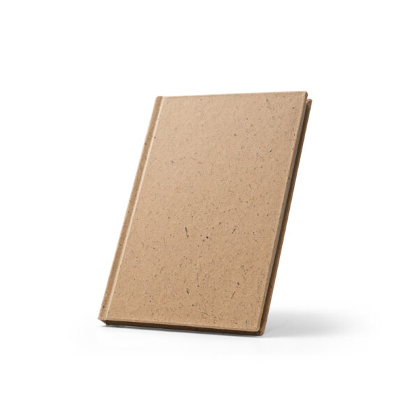 Caderno A5 em casca de coco (60%) e trapos de algodão (40%) com folhas pautadas - Brinde Corporativo Personalizado | Enova