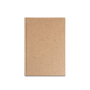 Caderno A5 em casca de coco (60%) e trapos de algodão (40%) com folhas pautadas - Brinde Corporativo Personalizado | Enova