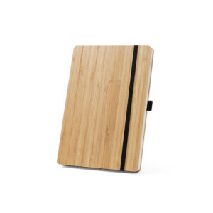 Conjunto de caderno A5 em bambu com páginas pautadas e esferográfica em bambu - Brinde Corporativo Personalizado | Enova