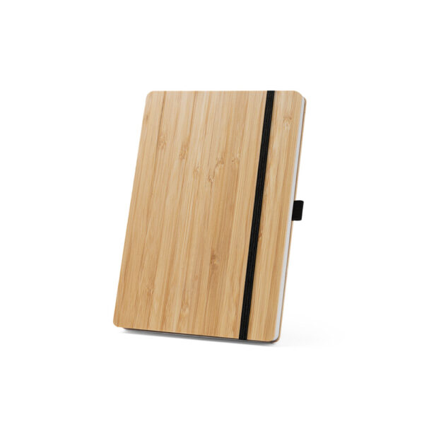 Conjunto de caderno A5 em bambu com páginas pautadas e esferográfica em bambu - Brinde Corporativo Personalizado | Enova