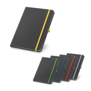 Caderno A5 em c.sintético com páginas pautadas - Enova Brindes Personalizados