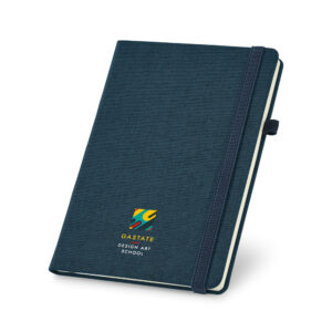 Caderno A5 em canvas (poliéster) com páginas lisas - Brinde Corporativo Personalizado | Enova