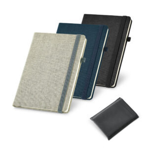 Caderno A5 em canvas (poliéster) com páginas lisas - Enova Brindes Personalizados