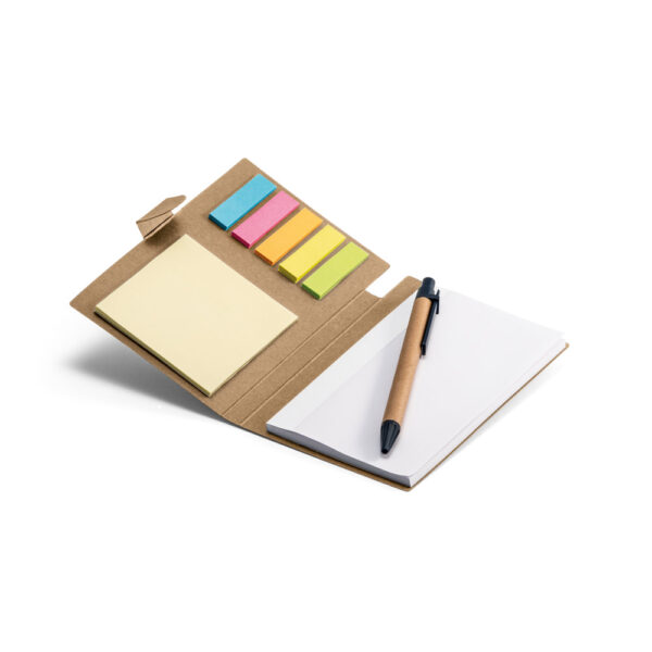 6 blocos adesivados com páginas lisas e esferográfica em papel kraft - Brinde Corporativo Personalizado | Enova