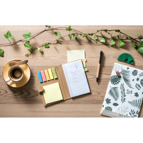 6 blocos adesivados com páginas lisas e esferográfica em papel kraft - Brinde Corporativo Personalizado | Enova