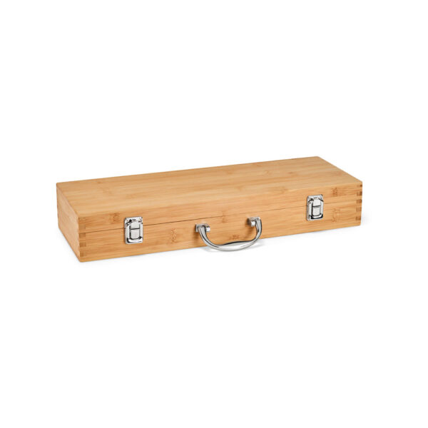 Kit churrasco em estojo de bambu com 6 peças em aço inox e bambu - Brinde Corporativo Personalizado | Enova