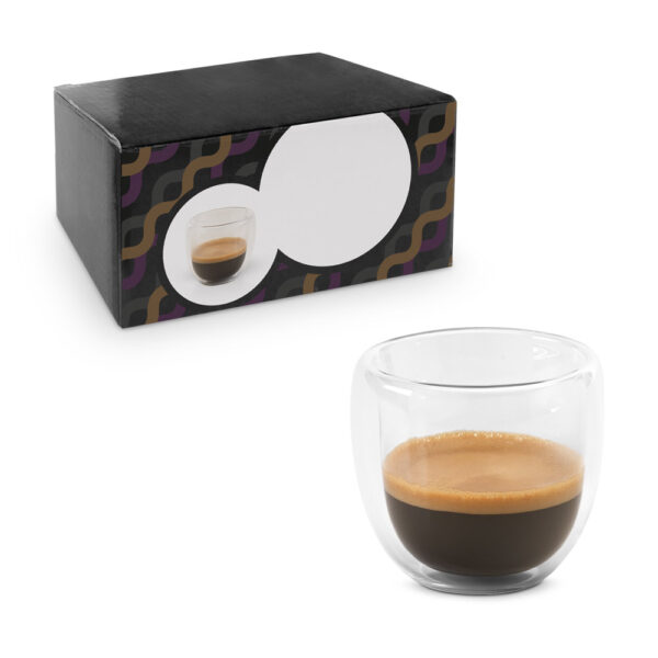 Conjunto de café em vidro isotérmico com 2 copos 75 mL - Enova Brindes Personalizados