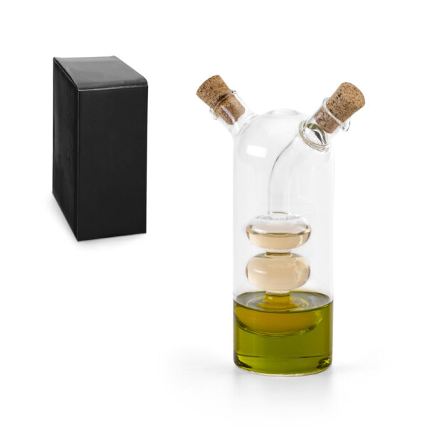 Galheteiro em vidro que contém dois reservatórios 50 mL e 250 mL - Enova Brindes Personalizados