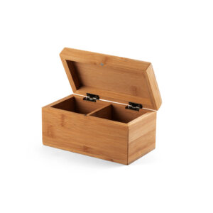 Caixa de chás em bambu com 2 compartimentos e fecho com ímã - Brinde Corporativo Personalizado | Enova