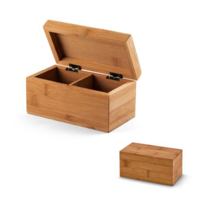Caixa de chás em bambu com 2 compartimentos e fecho com ímã - Enova Brindes Personalizados
