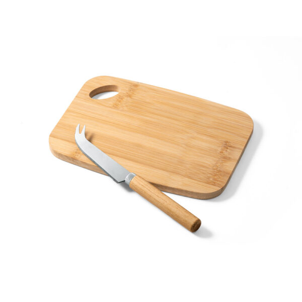 Conjunto de tábua de corte e pequena faca de queijo em bambu - Brinde Corporativo Personalizado | Enova