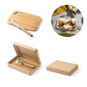 Conjunto de tábua de corte e pequena faca de queijo em bambu - Enova Brindes Personalizados