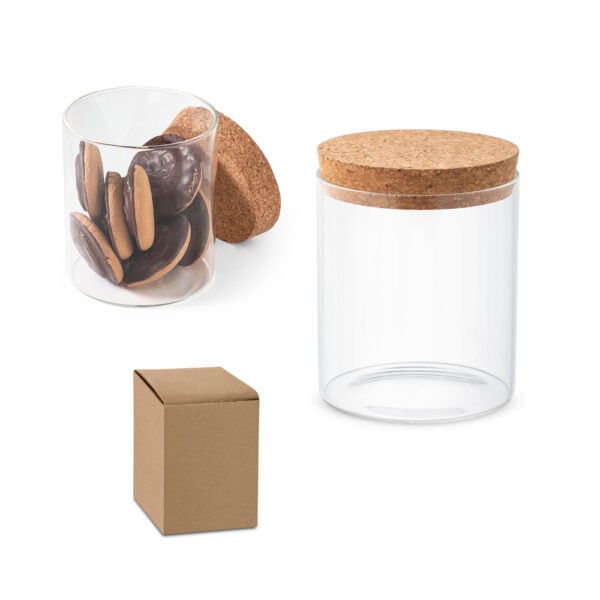 Frasco em vidro borosilicato com tampa de cortiça 700 mL - Enova Brindes Personalizados