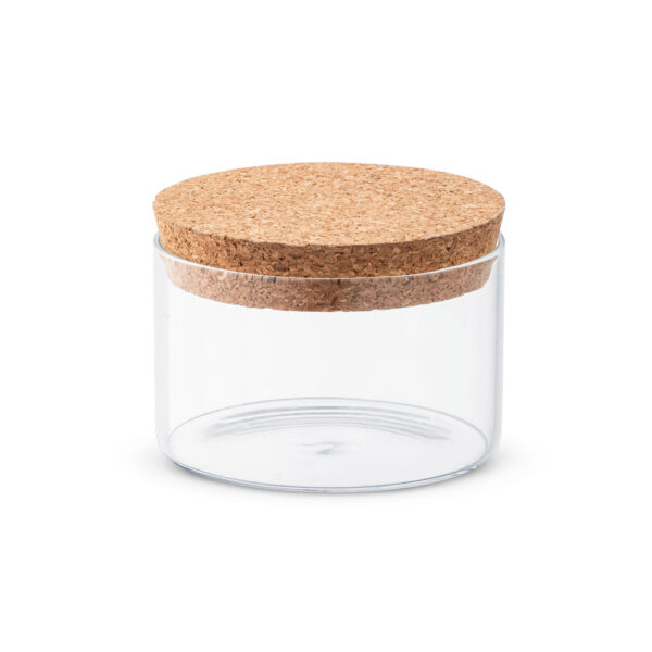 Frasco em vidro borosilicato com tampa de cortiça 380 mL - Brinde Corporativo Personalizado | Enova