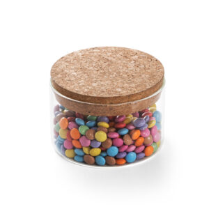Frasco em vidro borosilicato com tampa de cortiça 380 mL - Brinde Corporativo Personalizado | Enova