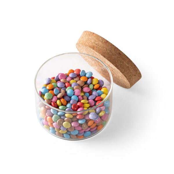 Frasco em vidro borosilicato com tampa de cortiça 380 mL - Brinde Corporativo Personalizado | Enova