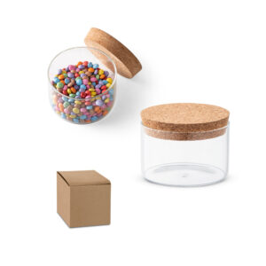 Frasco em vidro borosilicato com tampa de cortiça 380 mL - Enova Brindes Personalizados