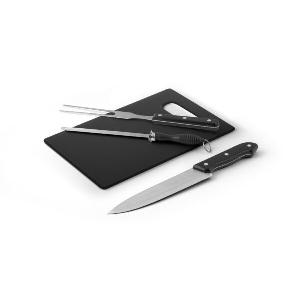 Kit churrasco em estojo em 210D com peças em aço inox e PP - Brinde Corporativo Personalizado | Enova