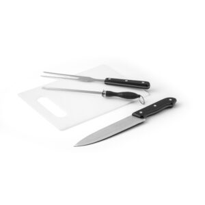 Kit churrasco em estojo em 210D com peças em aço inox e PP - Brinde Corporativo Personalizado | Enova