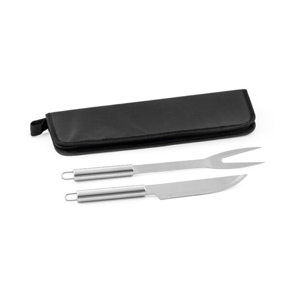 Kit churrasco em estojo em 210D com 2 utensílios em aço inox - Brinde Corporativo Personalizado | Enova