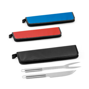 Kit churrasco em estojo em 210D com 2 utensílios em aço inox - Enova Brindes Personalizados