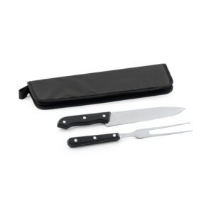 Kit churrasco em estojo em 210D em 2 utensílios em aço inox e PP - Brinde Corporativo Personalizado | Enova