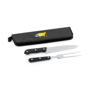 Kit churrasco em estojo em 210D em 2 utensílios em aço inox e PP - Brinde Corporativo Personalizado | Enova