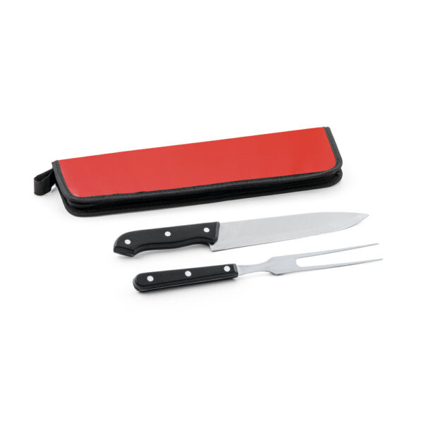 Kit churrasco em estojo em 210D em 2 utensílios em aço inox e PP - Brinde Corporativo Personalizado | Enova