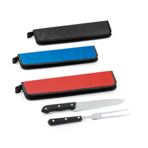 Kit churrasco em estojo em 210D em 2 utensílios em aço inox e PP - Enova Brindes Personalizados