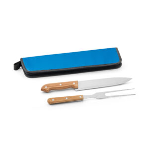 Kit churrasco em estojo em 210D com 2 utensílios em aço inox e madeira seringueira - Brinde Corporativo Personalizado | Enova