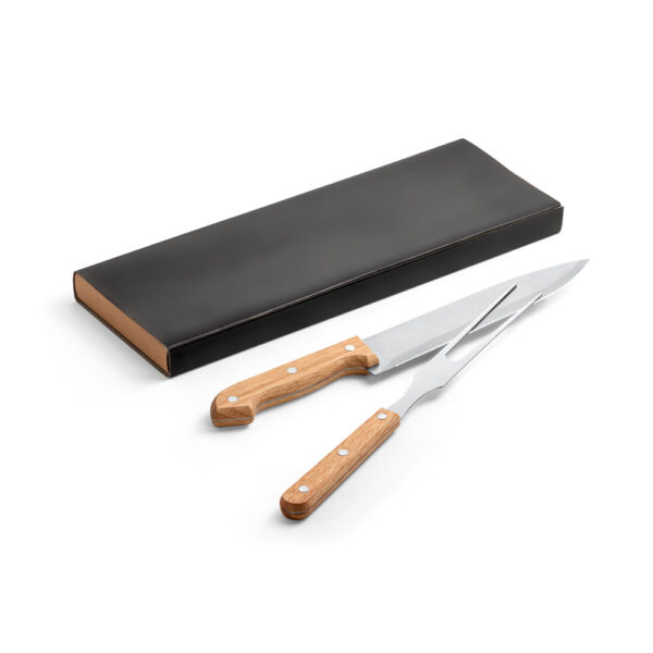 Kit churrasco em caixa kraft com 2 utensílios 3m aço inox e bambu - Brinde Corporativo Personalizado | Enova