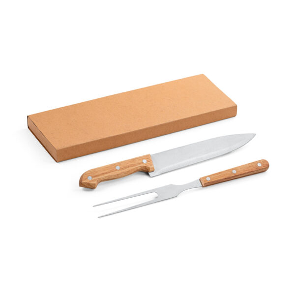 Kit churrasco em caixa kraft com 2 utensílios 3m aço inox e bambu - Brinde Corporativo Personalizado | Enova