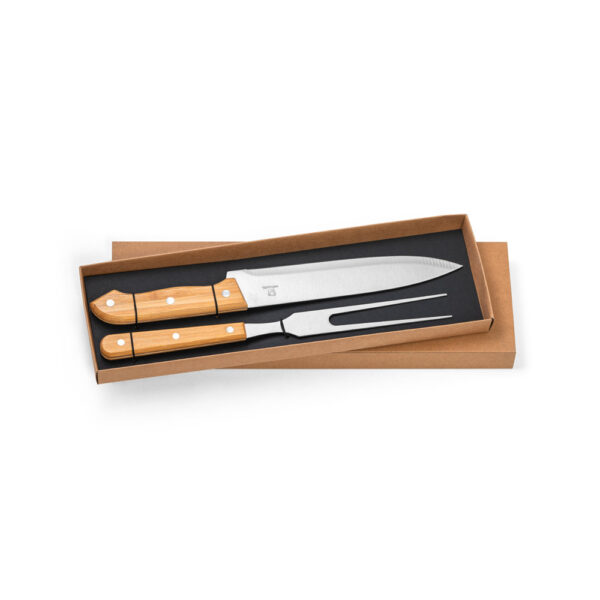 Kit churrasco em caixa kraft com 2 utensílios 3m aço inox e bambu - Brinde Corporativo Personalizado | Enova